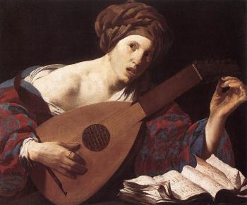 亨德裡尅 特佈魯根 Woman Playing the Lute